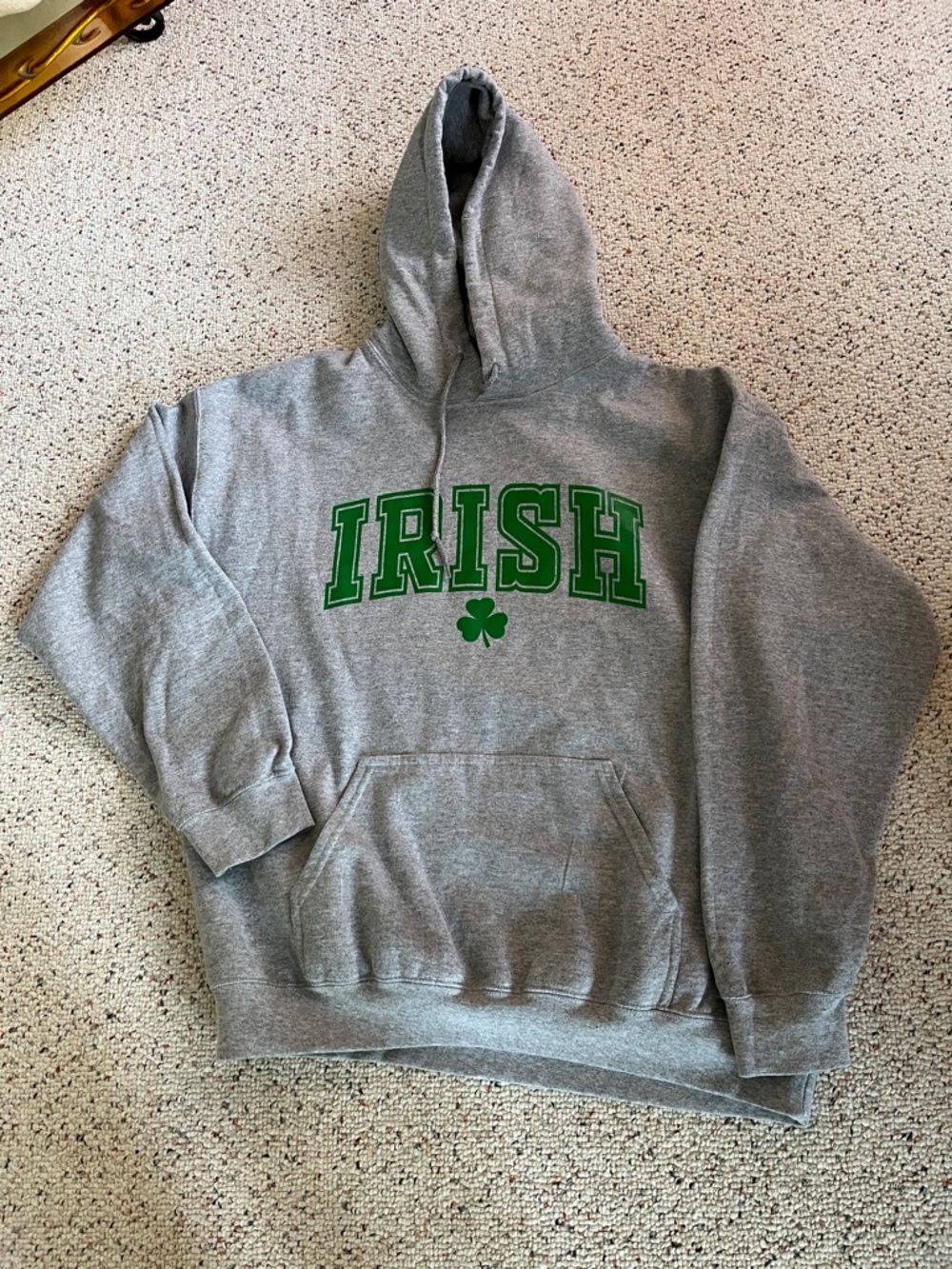 Gray 'Irish' Hooded Sweatshirt with Green Logo Size Large